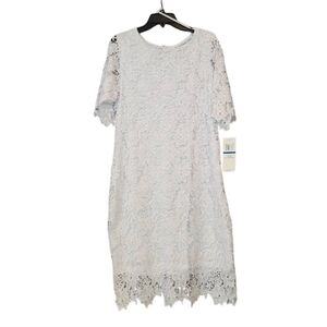 Nina Leonard Ivory Lace Midi Dress